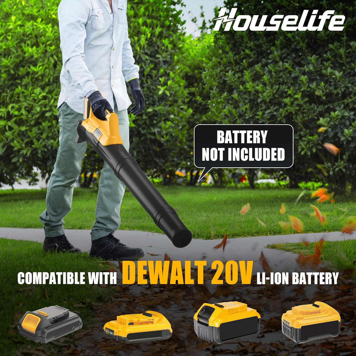 Houselife Cordless Hedge Trimmer and Leaf Blower Combo Compatible with Dewalt 20V Max Battery (Tool Only), 18'' Battery Powered Hedge Trimmers and Electric Leaf Blowers Lawn Care, Yard, Garden