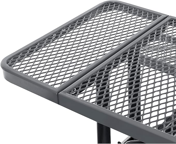 Global Industrial 8’L Rectangular Picnic Table, Expanded Metal, Gray Thermoplastic Coating, Attached Benches, 1-1/2” Umbrella Pole Hole, Outdoor-Rated, 1000 lb Capacity, 96” x 30” Tabletop