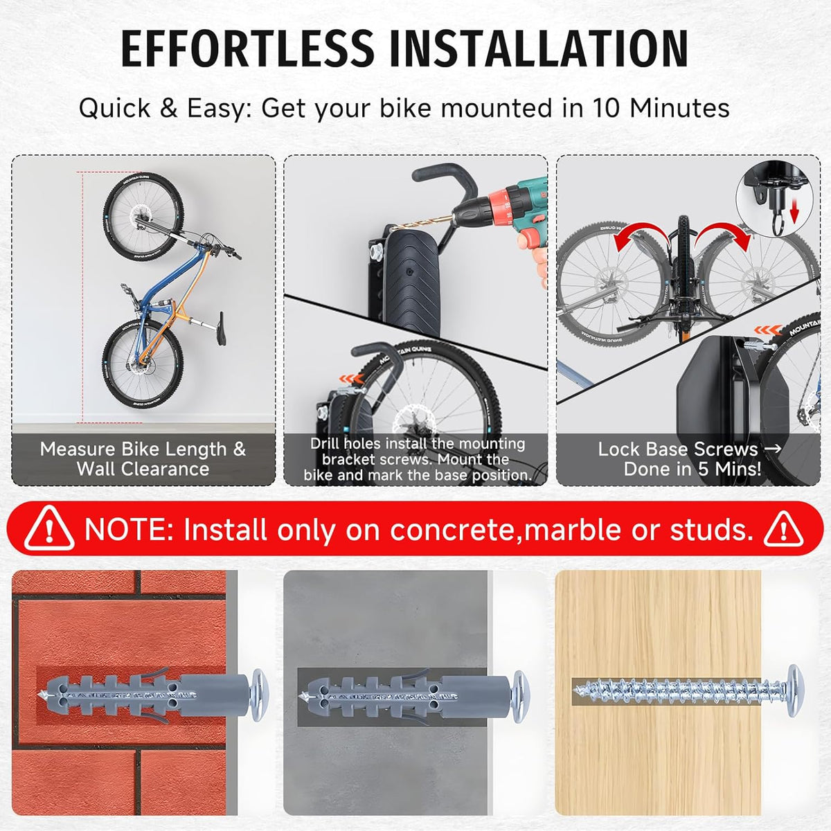 Bike Rack Garage,Bike Wall Mount, 150° Swivel & Space-Saving Vertical Bike Hangers for Storage, Sturdy Bike Stand Holds Up to 66lbs, Easy to Install, 4 Pack