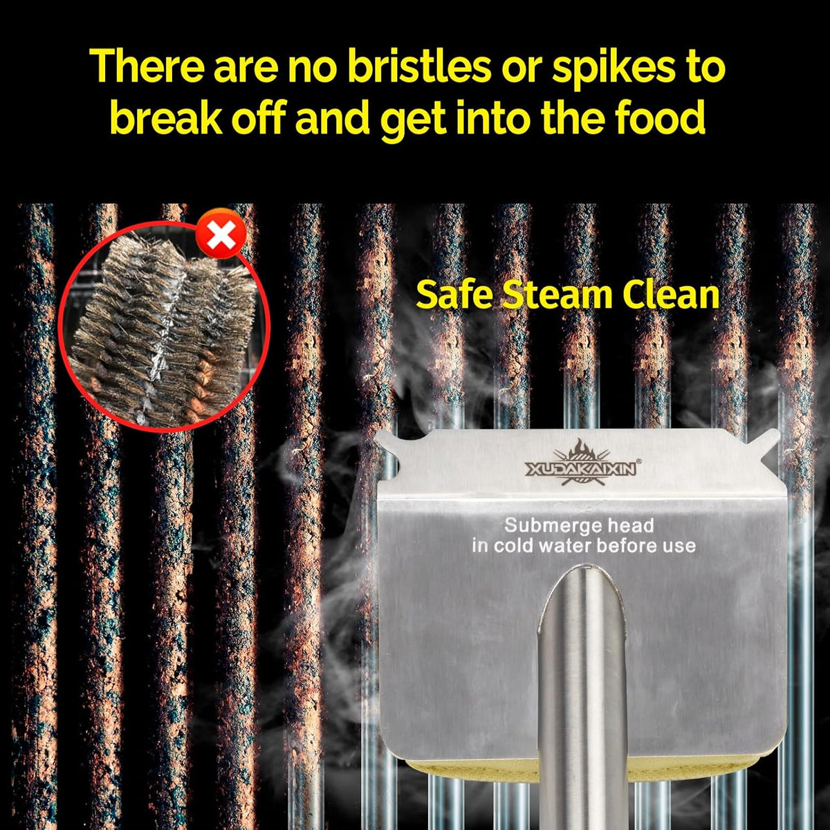 Grill Brush Bristle Free,BBQ Replaceable Scraper Cleaning Head,Safe Grill Accessories for Cast Iron Grates/Porcelain/Weber Gas/Charcoal Grill,Grill Brush for Outdoor Grill-Yellow