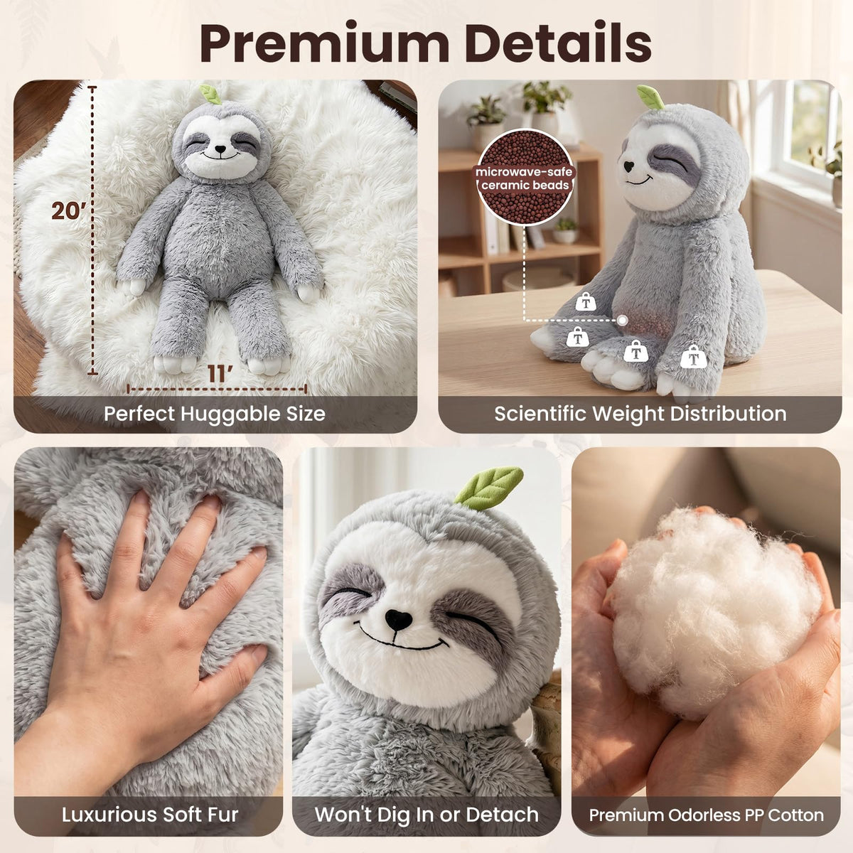 Mewaii Weighted Stuffed Animals Sloth Plush, Heatable Coolable, 4 lb, 20in