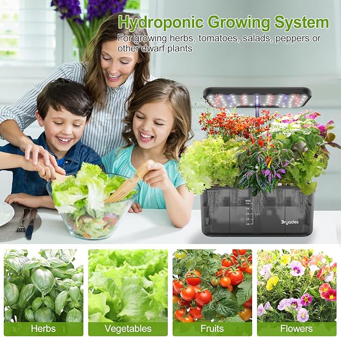 Hydroponics Growing System Indoor Garden, 8 Pods Indoor Herb Garden Kit Countertop with LED Grow Light Quiet Smart Water Pump for Home Kitchen Office, Gift Ideas for Women Men