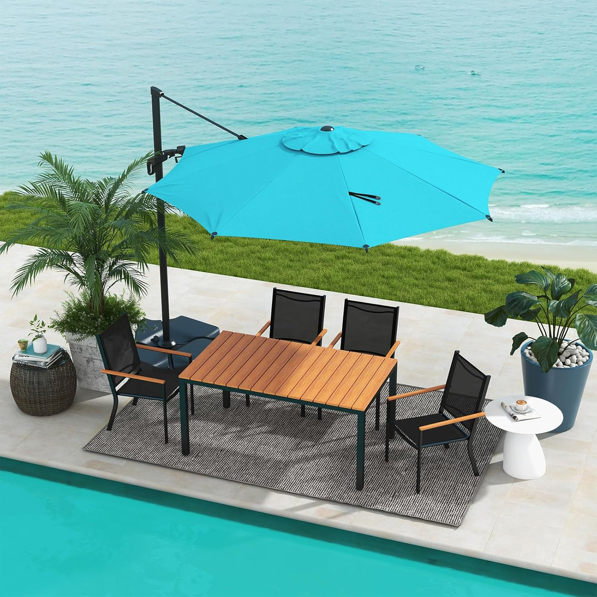 Abba Patio 10FT Vienna Offset Patio Umbrella Outdoor Cantilever Umbrella with 360° Rotation Design and Easy Tilt Adjustment UV 50+ Protection 8 Ribs for Backyard Garden Deck Pool Patio, Light Blue