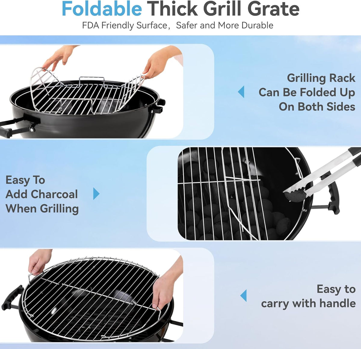 GREEN PARTY 22 inch Kettle Charcoal BBQ Grill with Wheels, Portable Charcoal Grill with Porcelain-Enameled Lid & Ash Catcher for Outdoor Cooking Barbecue Camping Picnics Tailgating