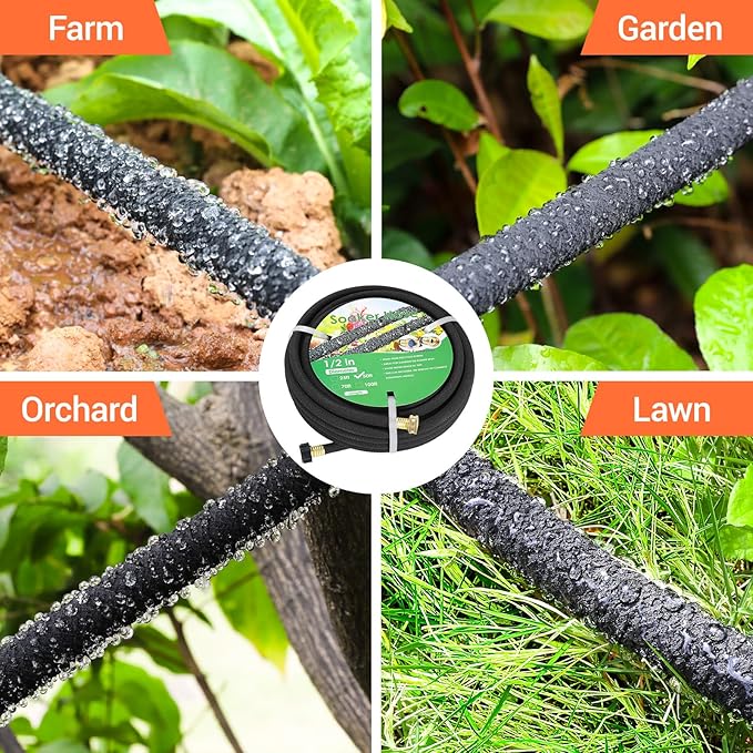 MAMIZO Soaker Hose Kit 100 ft 1/2", Solid Brass Connectors Rubber Longer Lasting, Heavy Duty Drip Hose to Save 70% Water, Soaker Hose for Garden, Lawn and Yard