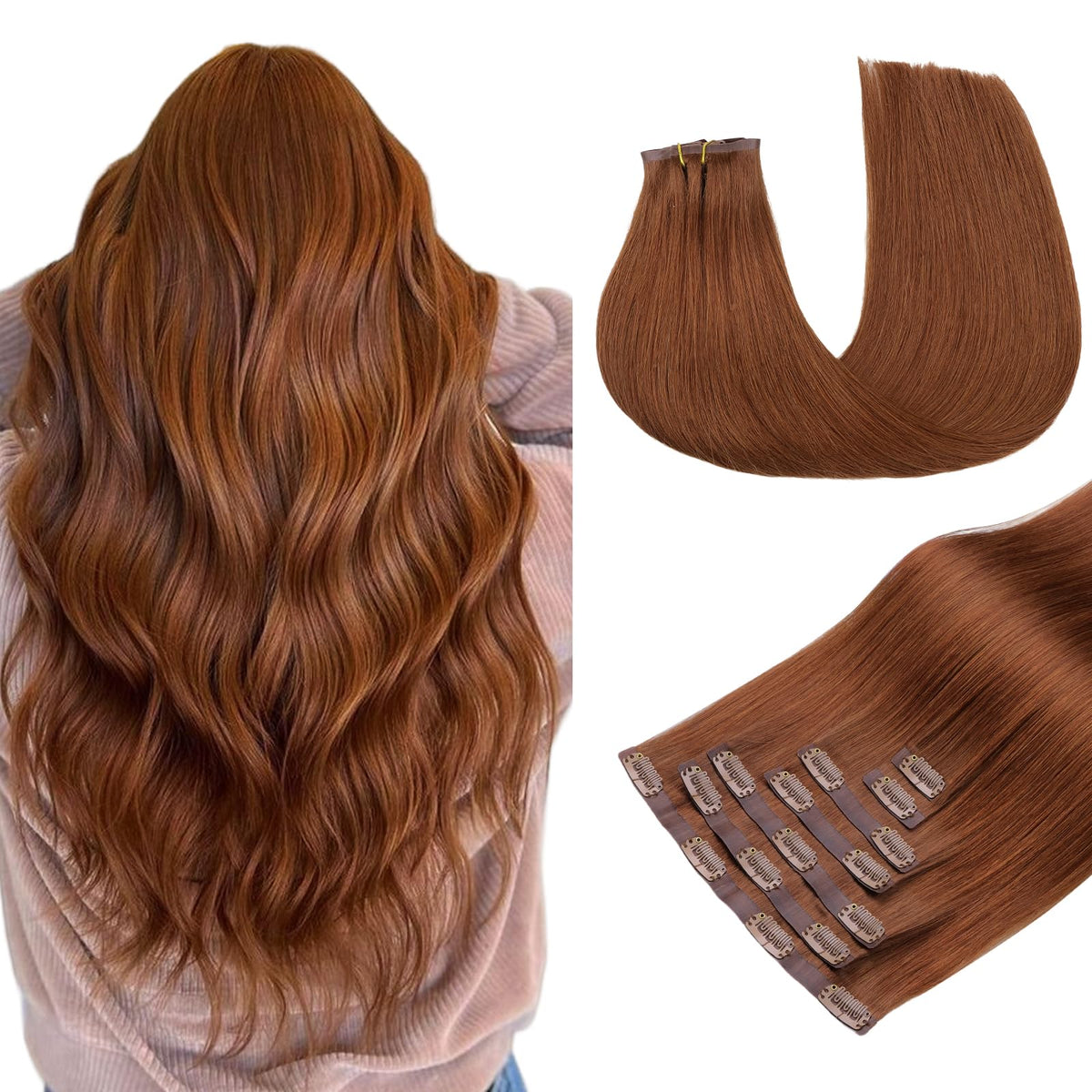 Maxita Clip In Hair Extensions Real Human Hair,110G 7Pcs Bronzed Amber 22 Inch,Seamless Hair Extensions Clip In Human Hair Strai