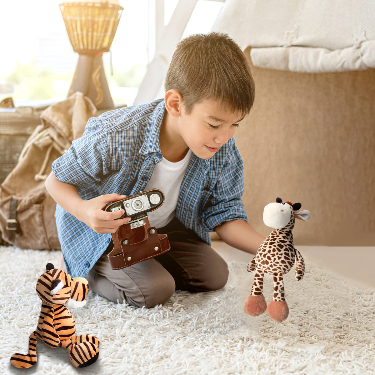 Zhanmai 6 Pcs Safari Animals Stuffed Plush Jungle Toys Set