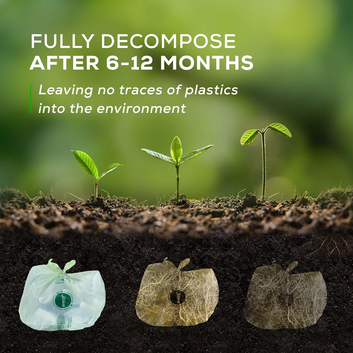 ANECO 8 Gallon Compostable Kitchen Food Waste Bags with Handles (30 Count), Leak-proof Compost Bags for Tall Kitchen Bin, Large 8 Gallon Bags Certified by BPI & OK Compost HOME