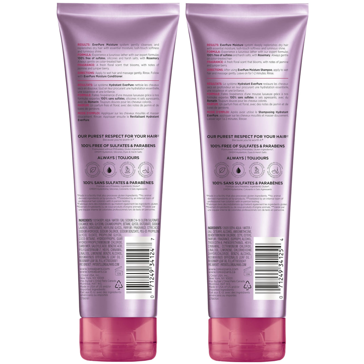 L'Oreal Paris EverPure Moisture Shampoo and Conditioner Set, Sulfate-Free Hair Care for Dry or Color-Treated Hair with Rosemary Botanicals, 17 Fl Oz Set