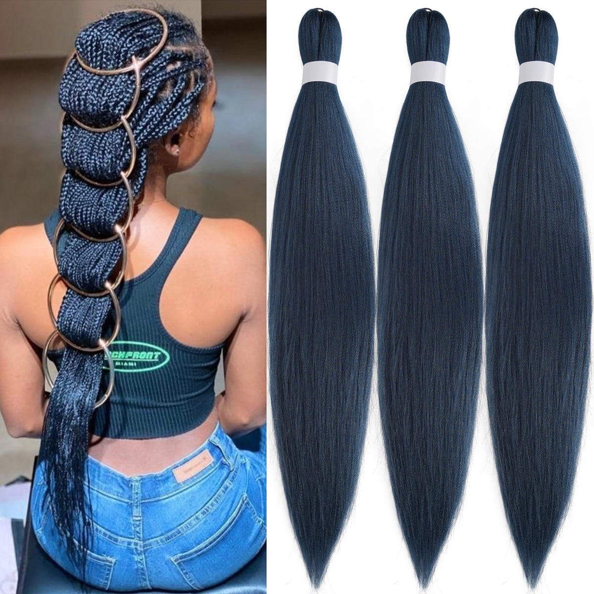 Upruyo Dark Blue Pre Stretched Braiding Hair 30 Inch Kanekalon Navy Blue Braiding Hair Extensions For Braiding Box Braids Synthe