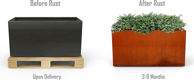 36-Inch Corten Steel Planter Box - Large Rectangular Outdoor Planter | Heavy Duty Metal, Modern Rustic Finish | Made in USA
