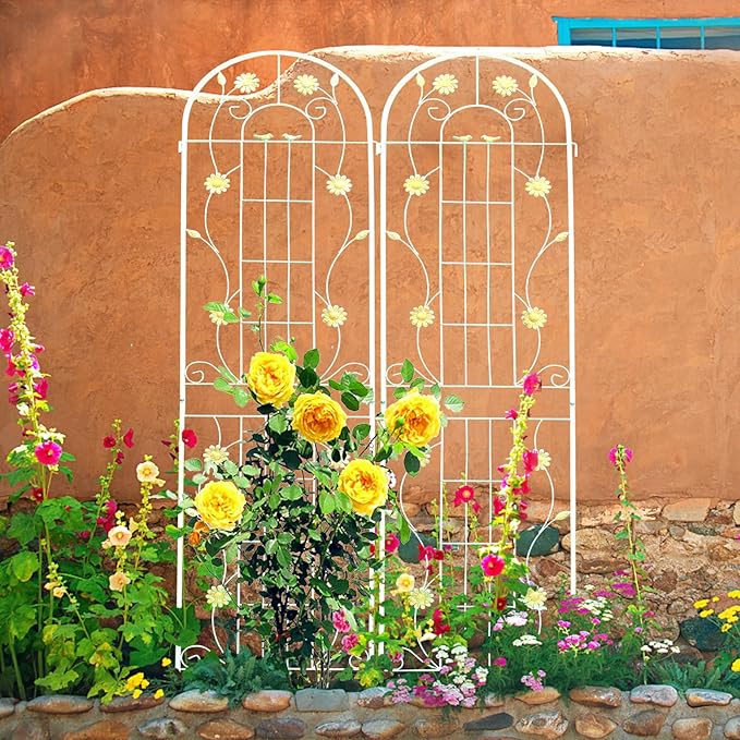 4 Pack Metal Garden Trellis 71" H Cream White Garden Fence Rustproof Trellis for Climbing Plants Support Roses Flower Outdoor Lawn, White 6FT