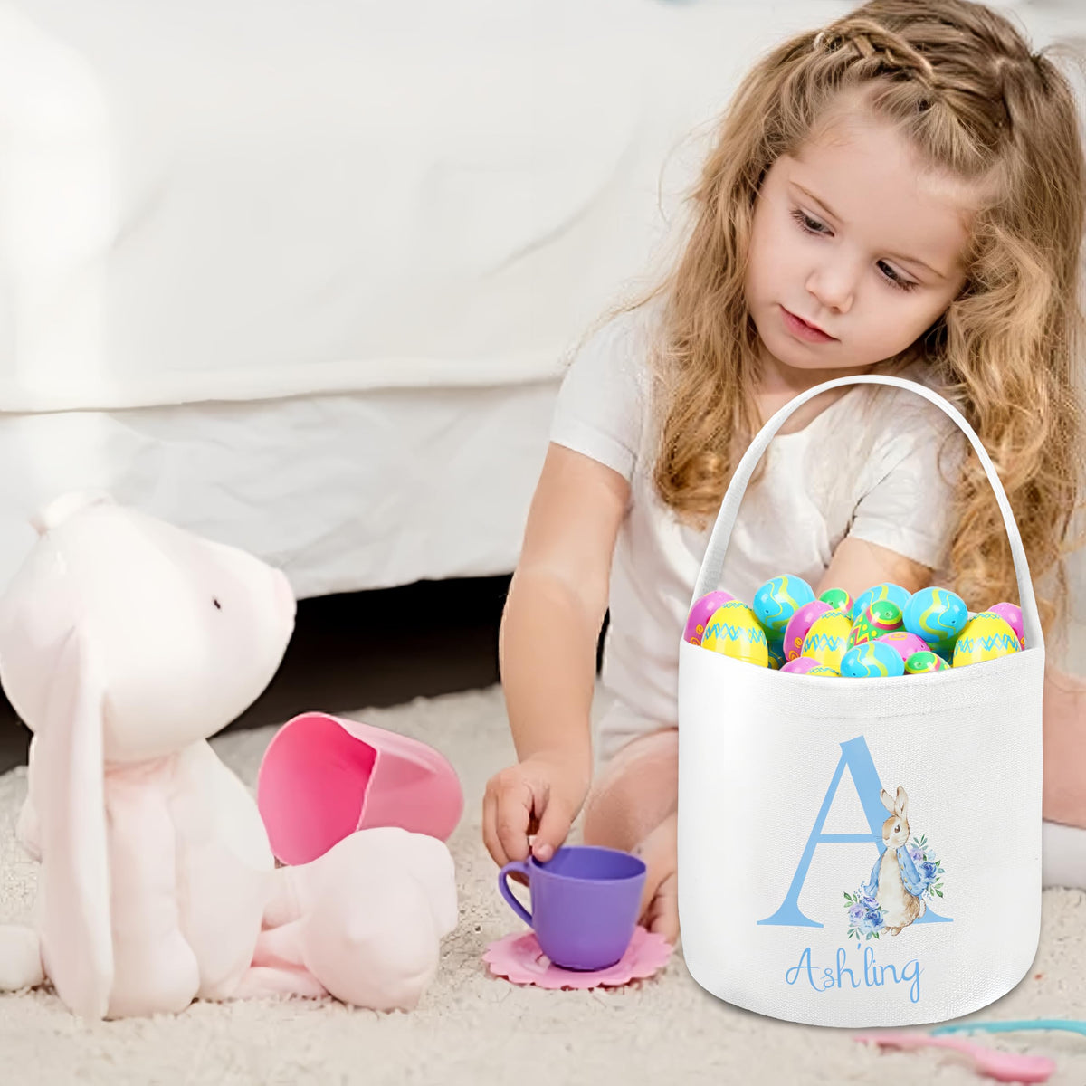 Custom Easter Basket with Name Personalized Printed Easter Baskets Customized Bunny Easter Basket Great Easter Gifts for Kids Girls Boys (Color04)