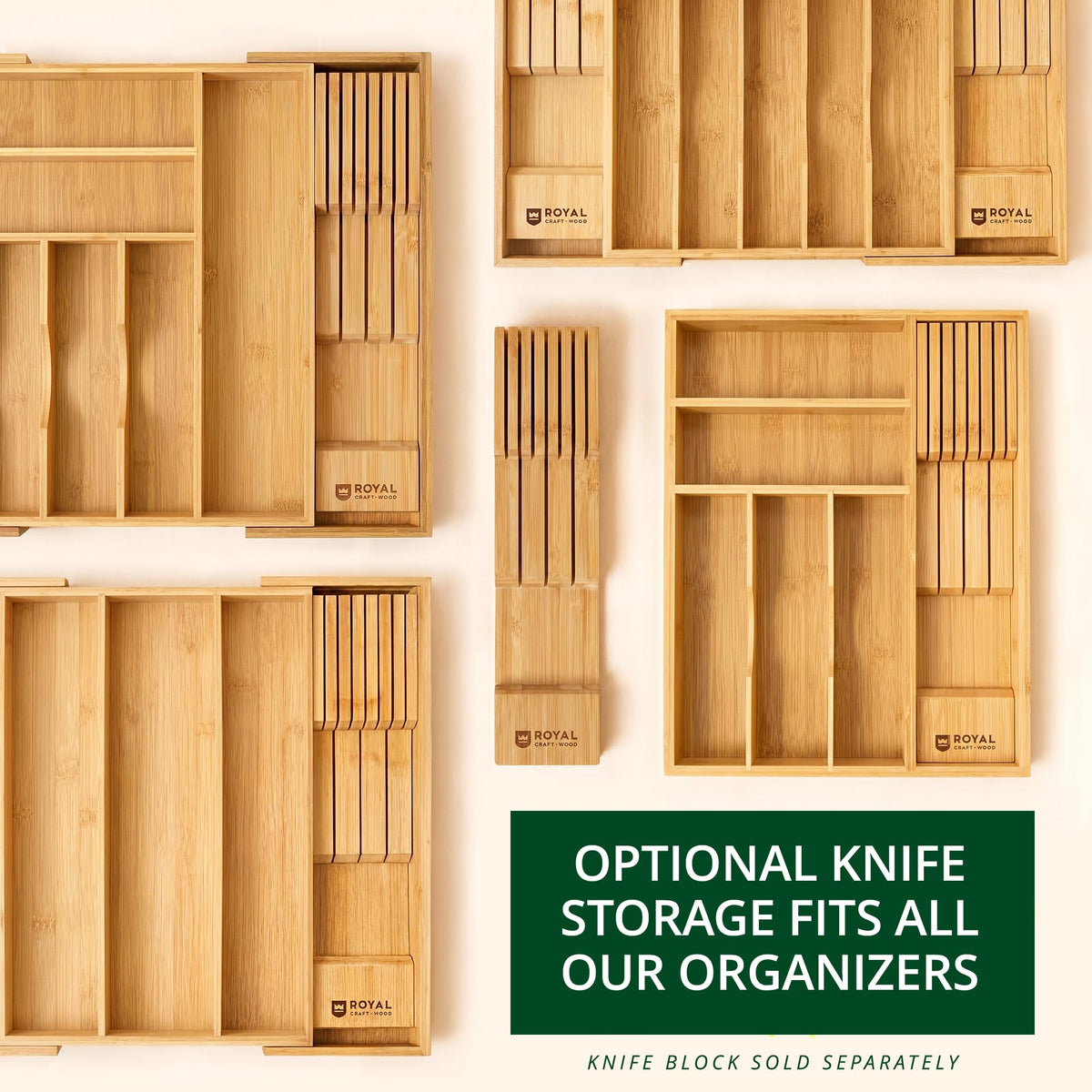 ROYAL CRAFT WOOD Luxury Bamboo Kitchen Drawer Organizer for Kitchen Organization - Silverware Organizer, Utensil Holder & Cutlery Tray Drawer Dividers for Flatware Silverware Storage, 9 Slot, Natural