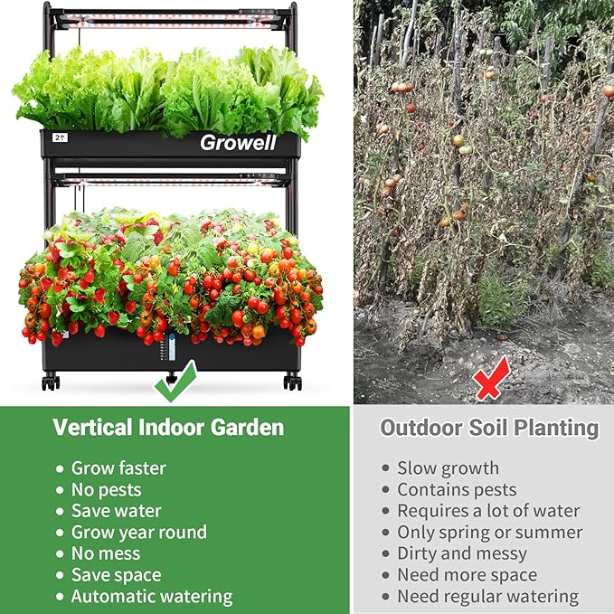Growell Large Hydroponics Growing System Kit, 60 Pods Vertical Hydroponic Garden with 2 Light Modes Grow Light, Auto Circulating Water System, 32L Indoor Gardening System for Herb Vegetable Fruit