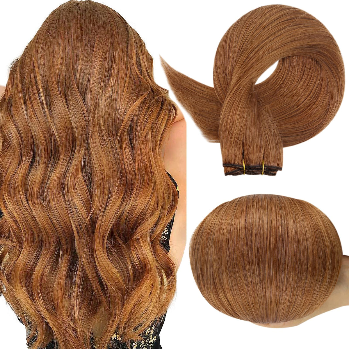 Full Shine Sew In Extensions Copper Hair Extensions Real Human Hair Auburn Weft Hair Extensions Human Hair For Women Machine Tie