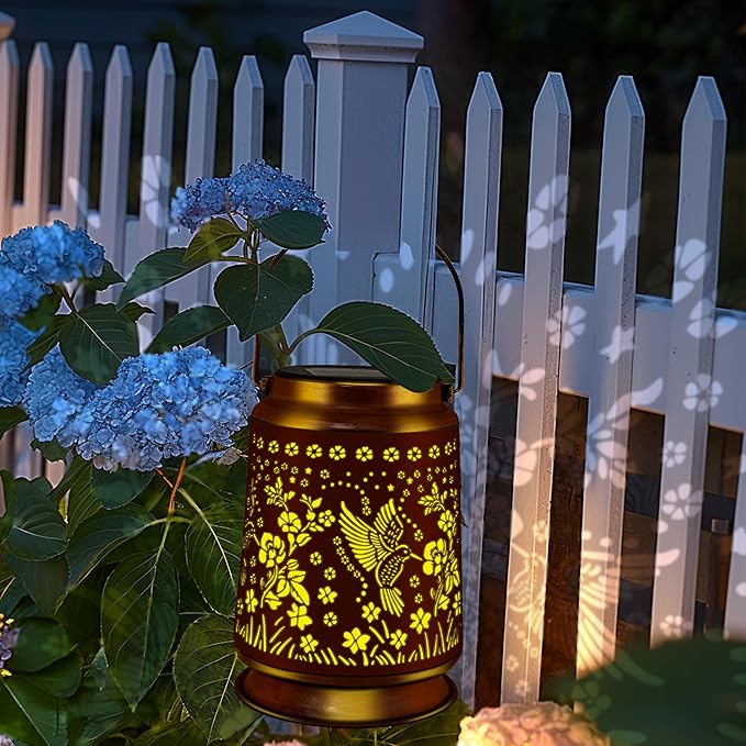 KY&BOSAM Solar Hummingbird Lanterns Outdoor Waterproof, Metal Openwork LED Hanging Solar Lights Outside Decorative for Yard Patio Backyard Deck Porch Garden Decor Birthday Gifts for Women Mom Grandma