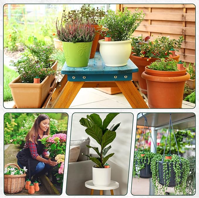 4 Pcs 24oz Terracotta Watering Spikes Self Watering Planter Insert Terracotta Stakes Olla Pot for Outdoor Indoor Garden Plants, Easy to Refill(Pumpkin)