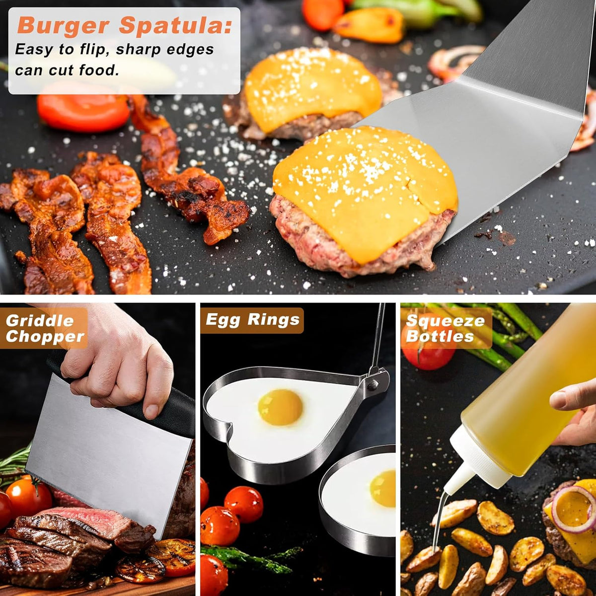 27 PCS Griddle Accessories Kit, Flat Top Grill Accessories Set for Camping, Professional Grill Spatula Set with Melting Dome, Burger Press for Outdoor BBQ Cooking