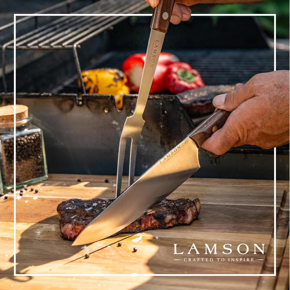 Lamson Premier 20" Walnut 4-Piece Deluxe BBQ Set