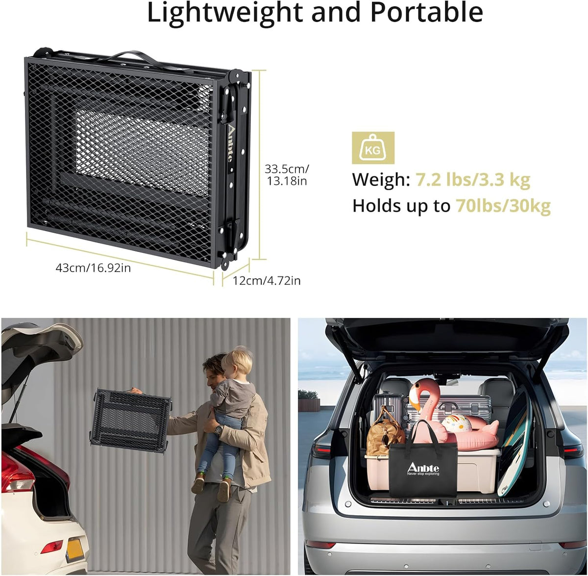 Folding Grill Table, Aluminum Camping Table Adjustable Height Max 27.5" Picnic Table Outdoor Table, Lightweight, Portable Handle for Travel Cooking BBQ Picnic, 35" x 16", Black