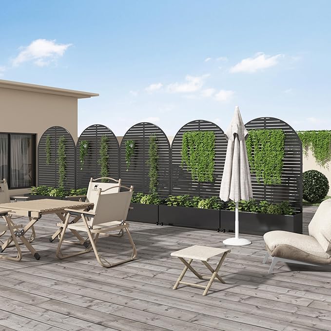 Casaphoria Metal Raised Garden Bed with Trellis and Wheels, 72"x35"x16" Arched Planter Box for Climbing Plants, Vegetables & Vines, Features Drainage Holes and Privacy Screen (Black-Louvered)