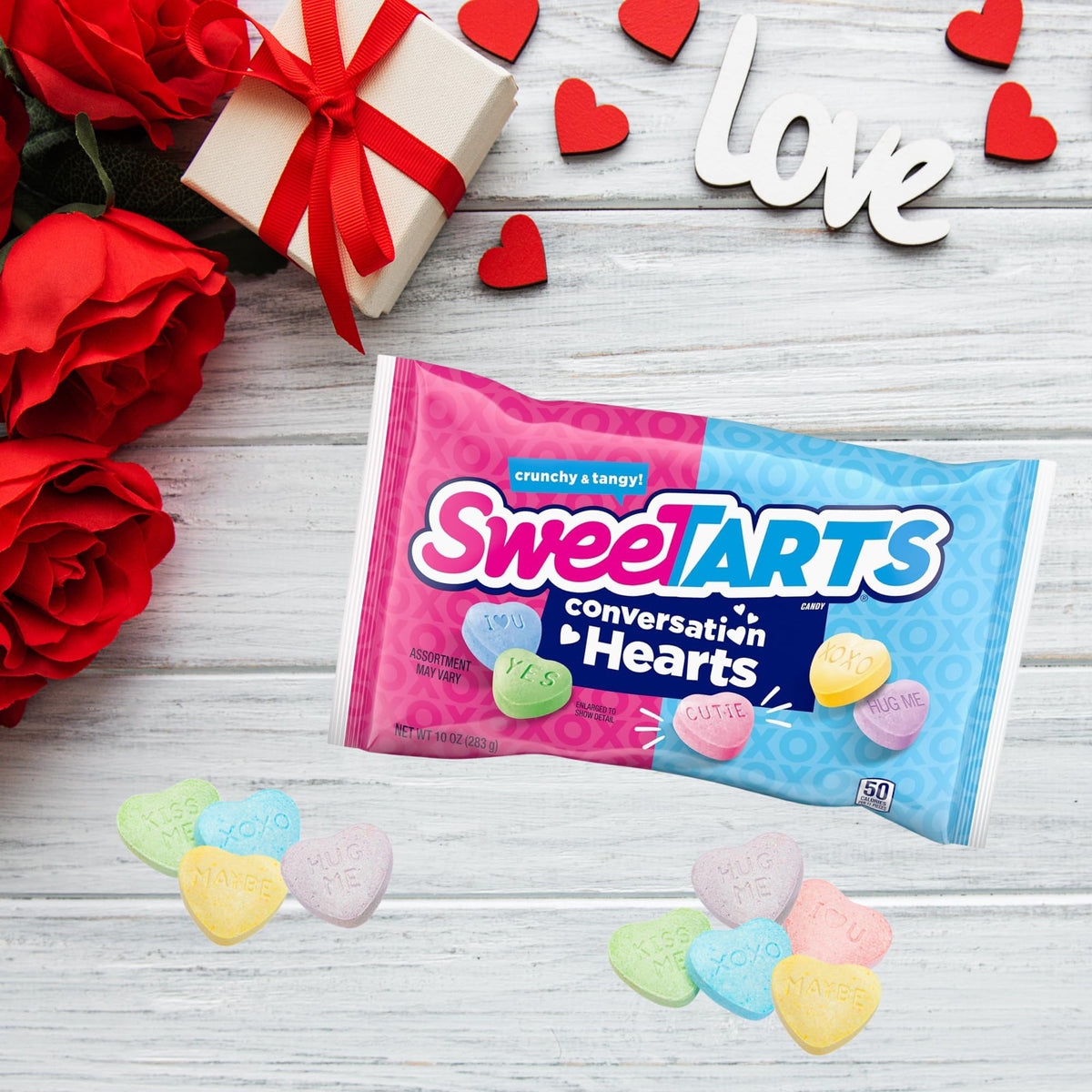 Valentine's Day Conversation Hearts, Assorted Fruit Flavored Sour Candies, Party Favors or Candy Bowl Fillers, 10 Ounces (Pack of 2)