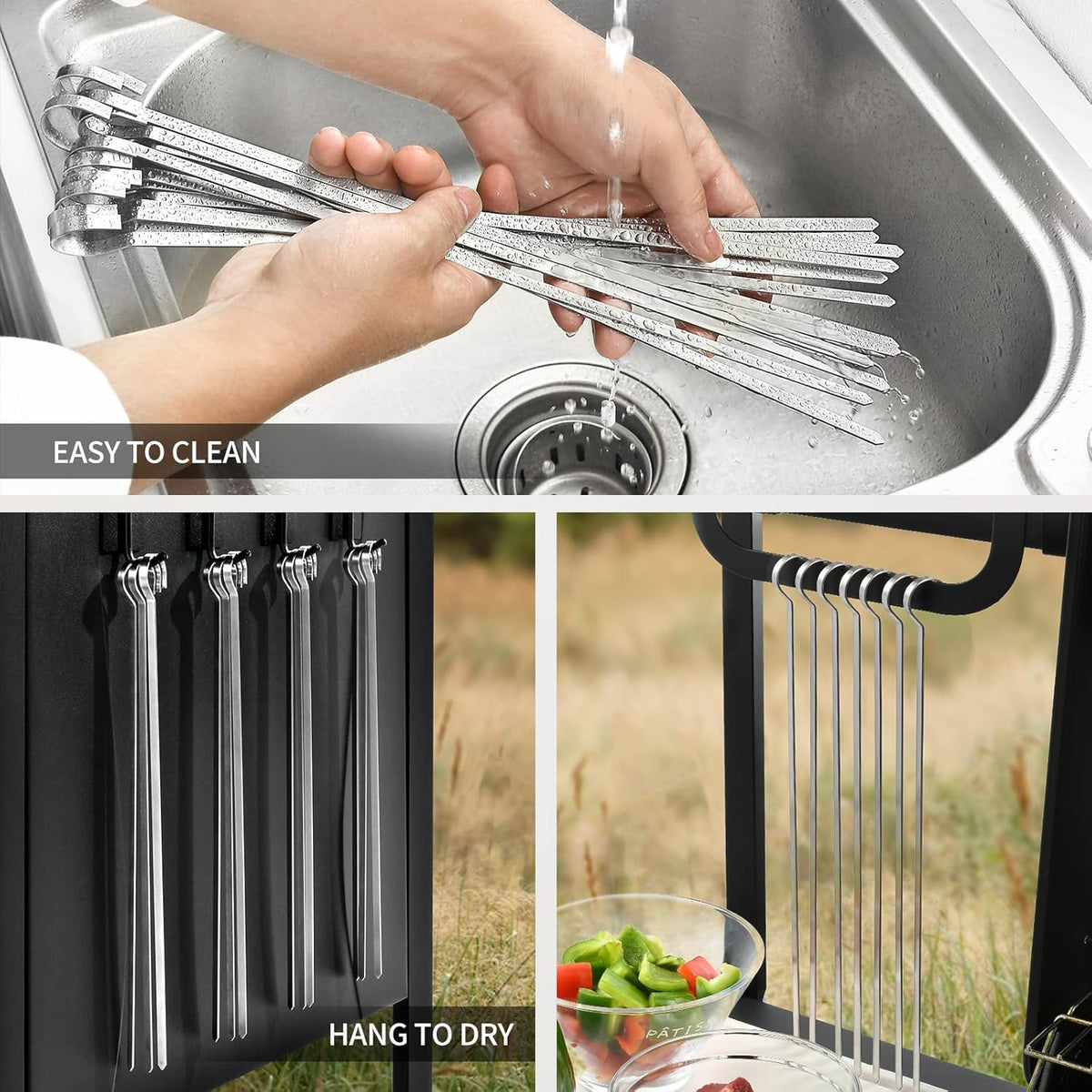 13.8" 12 Pack - Metal Flat Skewers Reusable Kabob Skewers BBQ Barbecue Skewers for Grilling, Stainless Steel