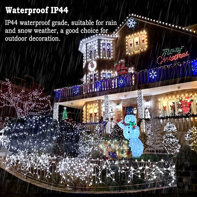 KNONEW 99ft 300 LED Christmas Lights Outdoor String Lights 8 Modes & Memory Fairy Light Plug in Waterproof LED String Lights for Xmas Yard Tree Wedding (Cool White)