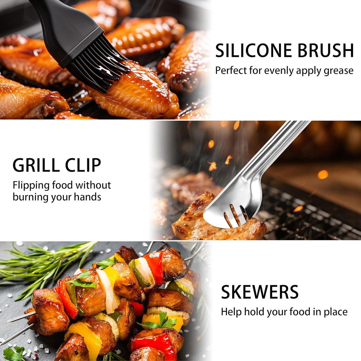 Pleafind Grill Basket Set - 8 PCS, Portable BBQ Grilling Basket with Removable Handle, Stainless Steel Grill Baskets for Outdoor Grill, Includes Silicon Brush, Steel Clip and 4 Skewers