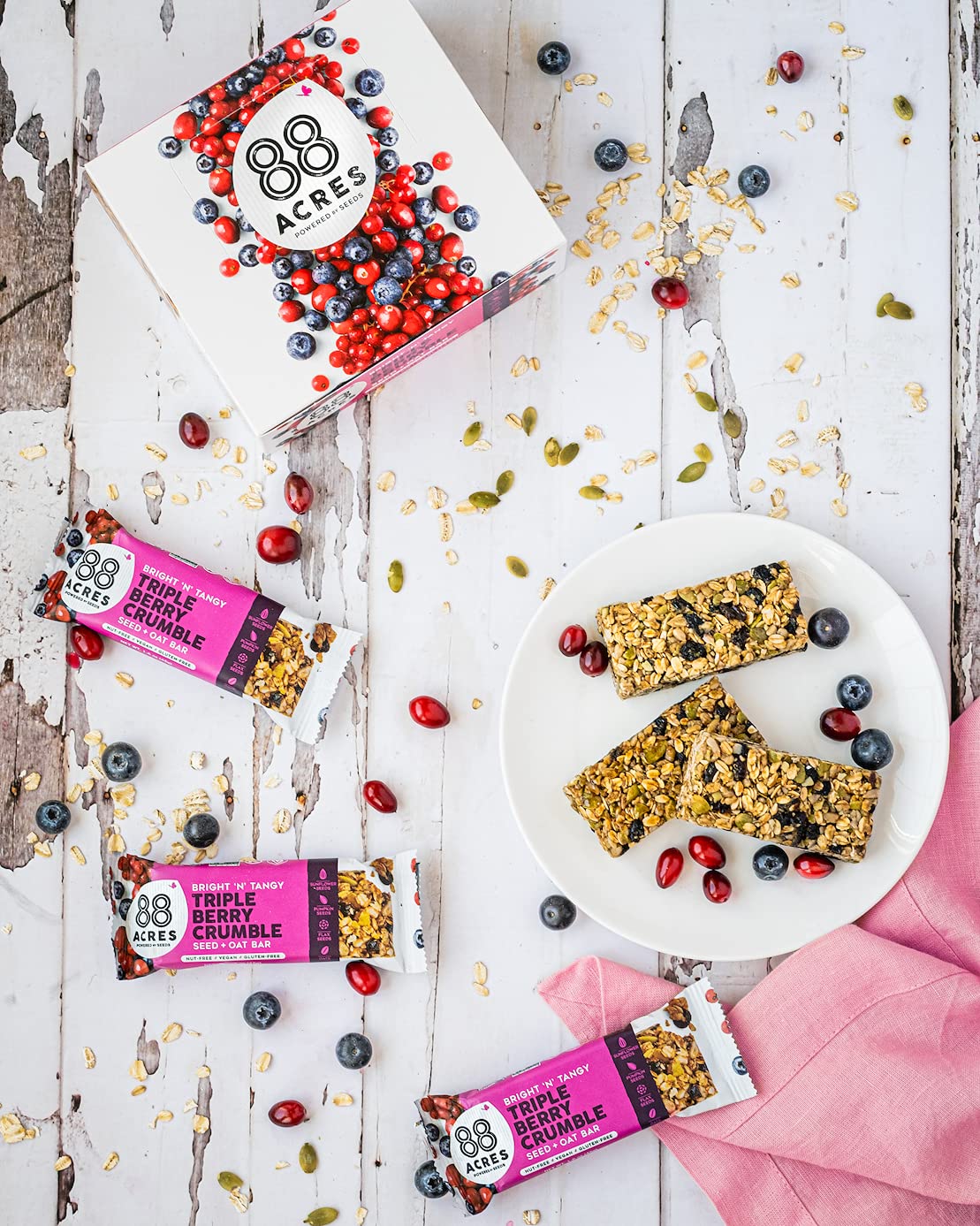 88 Acres Granola Bars - Triple Berry Crumble, Gluten & Nut Free, 12 Count