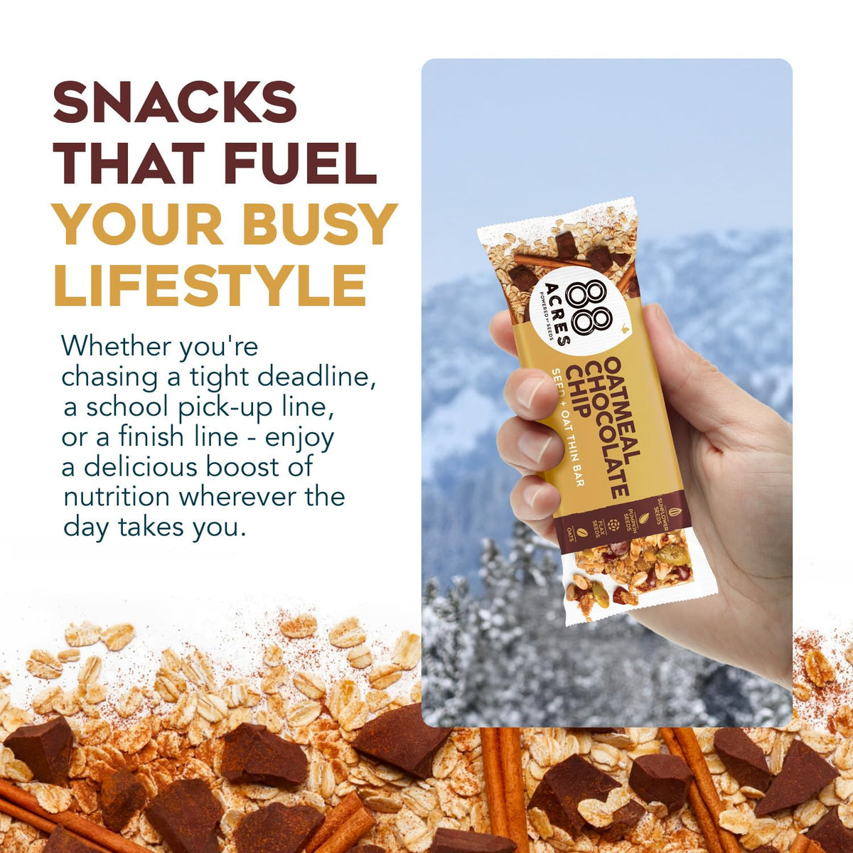 88 Acres Granola Bars - Oatmeal Chocolate Chip | Gluten Free, Nut Free, Vegan | 12 Pack