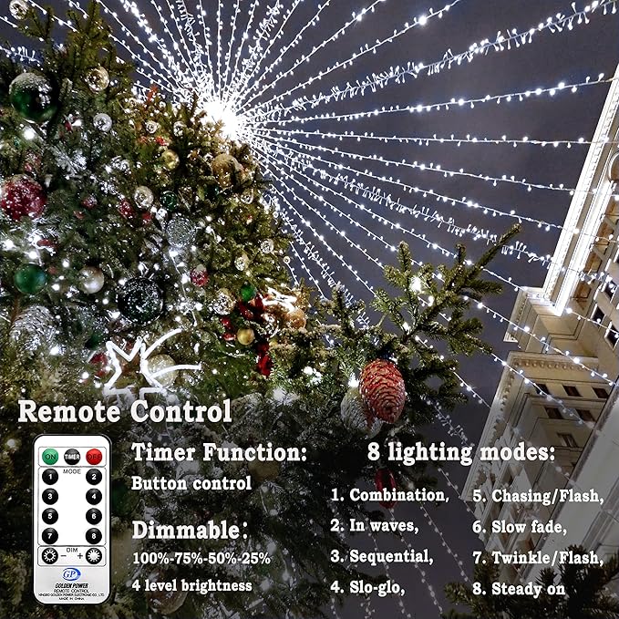 KNONEW 403FT 1000 LED Christmas Lights Outdoor String Light 8 Modes & Timer Fairy Lighting Plug in Waterproof for Xmas Yard Tree Wedding Party Holiday Decorations (Cool White)