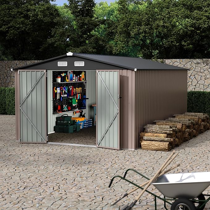 10x14 FT Metal Storage Sheds Outdoor, Metal Yard Sheds Garden Shed Kit, Metals Tool Shed with Lockable Door, Metals UtilityShed Buildings with Air Vent for Backyard Garden Patio Lawn