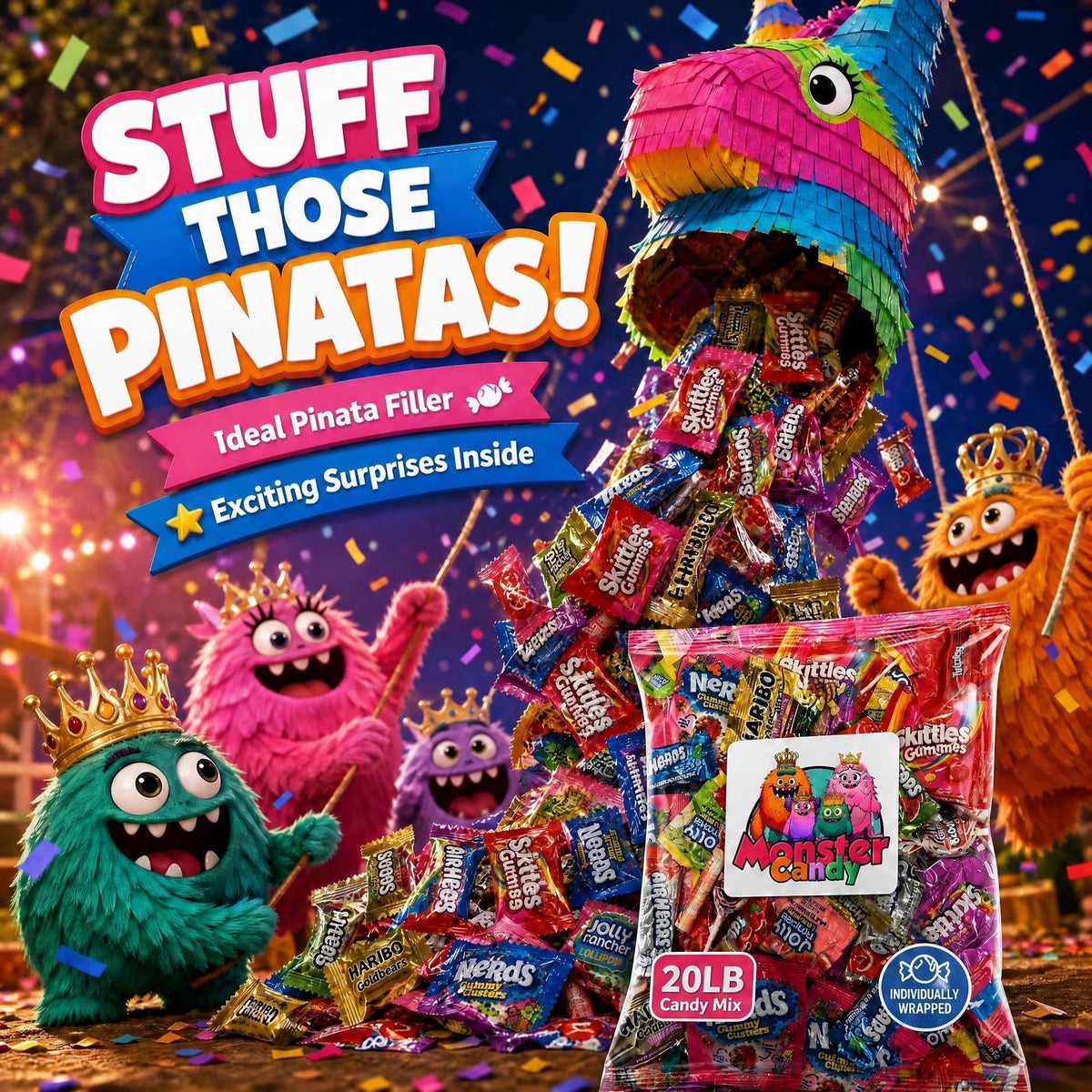 Party Favor Candy Mix - 20 lb Party Stuffers - Goodie Bag Stuffers for Kids - Variety Pack - Bulk Candy Bags - Individually Wrapped Candies - Parade