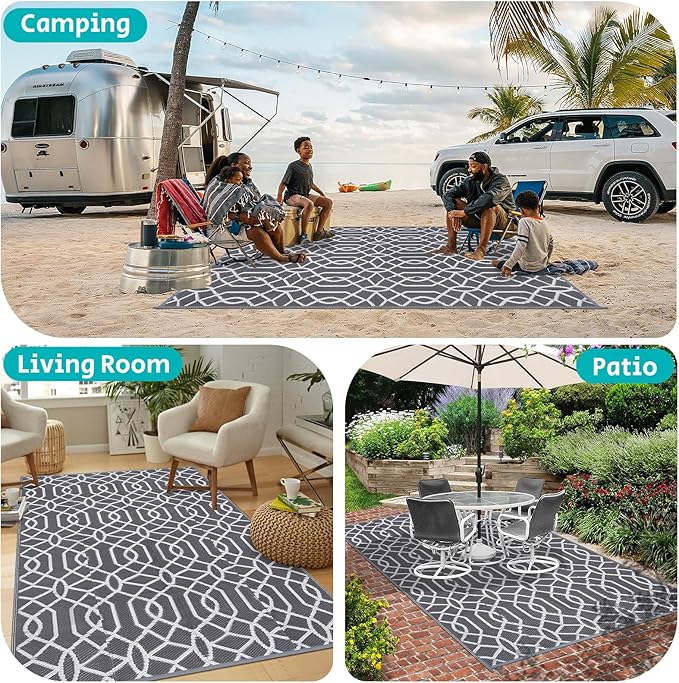 HEBE Outdoor Rug Waterproof 5x8, Reversible Plastic Straw Rug RV Camping Rug, Indoor Outdoor Patio Mat Clearance, Outside Carpet for Porch,Deck,Camper,Balcony,Backyard,Picnic