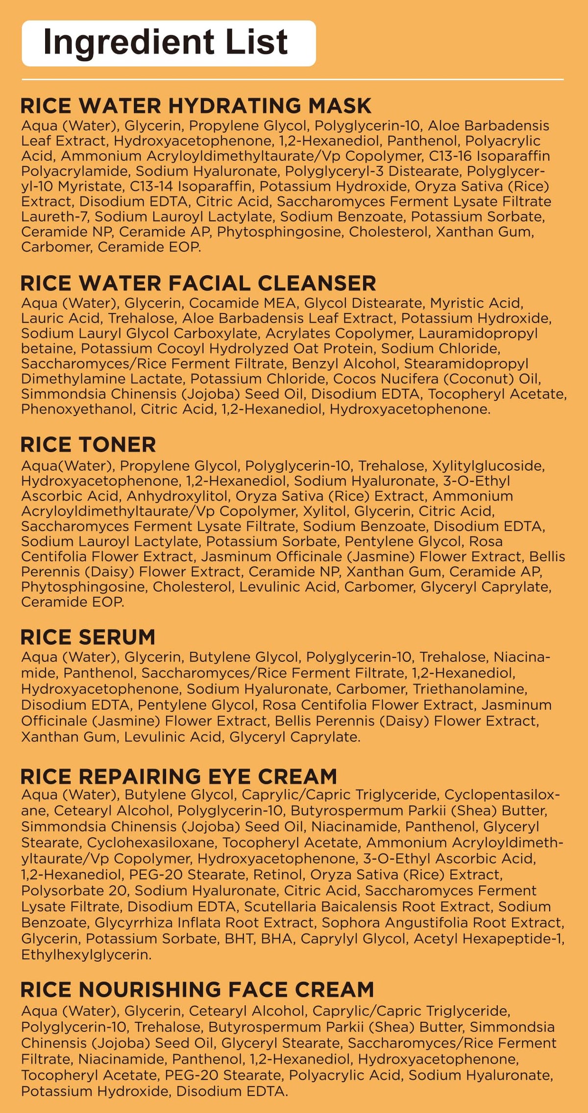 Skin Care Set w/Korean Rice Extract for Hydration,Glow,Repair &Radiant Skin
