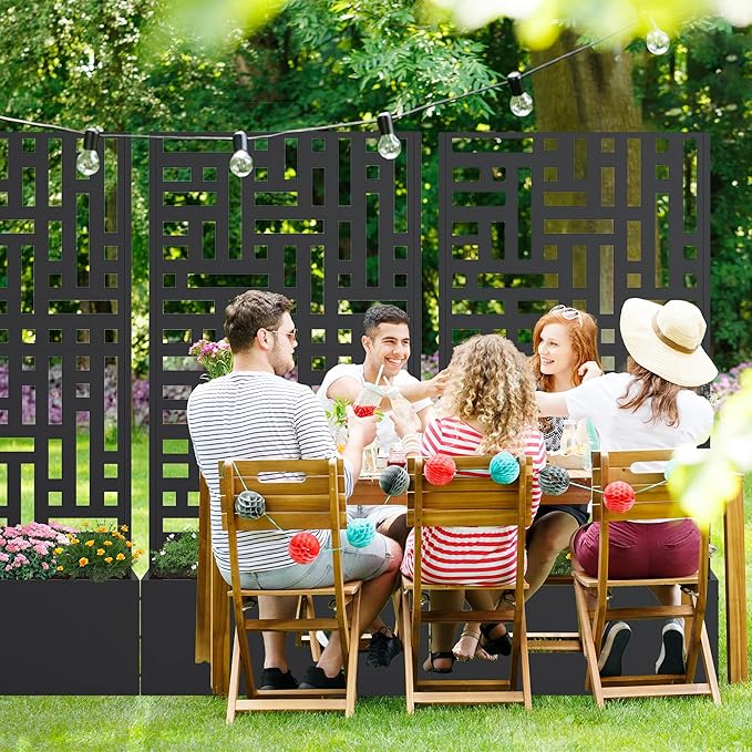 Casaphoria Metal Raised Garden Bed with Trellis and Wheels, 59"x30"x12" Planter Box for Climbing Plants, Vegetables & Vines, Features Drainage Holes and Privacy Screen (Black-Helen)