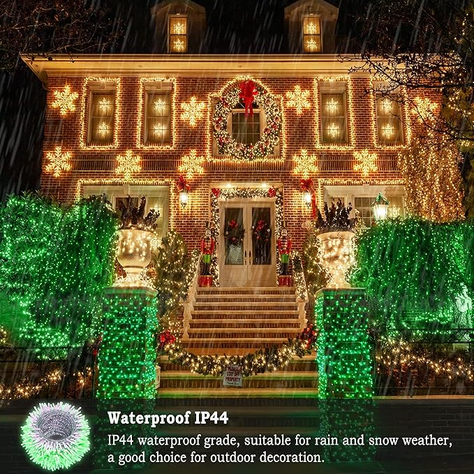 KNONEW 403ft 1000 LED Christmas String Lights Outdoor 8 Modes & Timer Fairy Light Plug in Waterproof LED Fairy Lights for Xmas Yard Tree Wedding Party Holiday Decorations (Green)