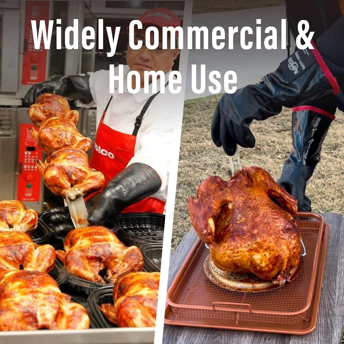 RAPICCA Heat Resistant BBQ Grill Gloves: Oil Resistant Waterproof for Smoking Grilling Cooking Barbecue Deep Frying Turkey Rotisserie Handling Hot Greacy Meat - Long Sleeve 932°F