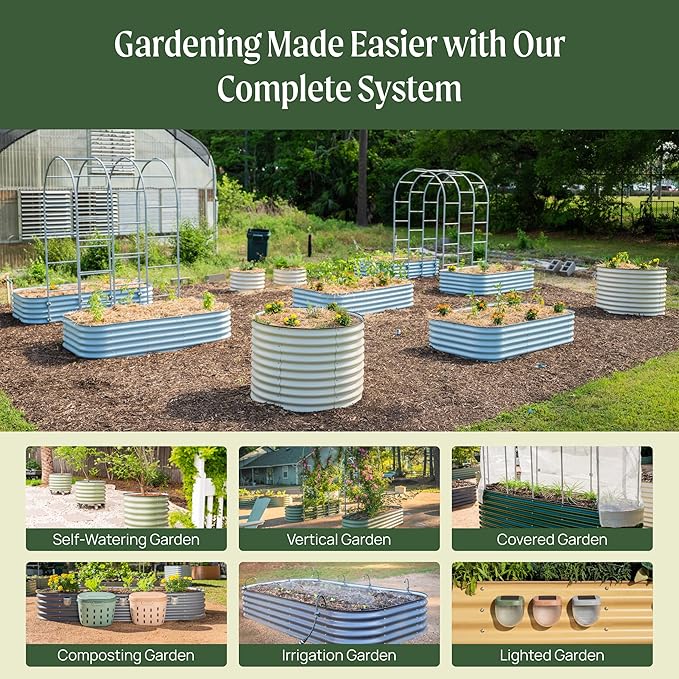 Vego garden 32" Extra Tall Raised Garden Bed Kits, 10 in 1 Modular Raised Planter Box for Vegetables Flowers Fruits Oval Metal Raised Garden Bed, Sunlit Oak