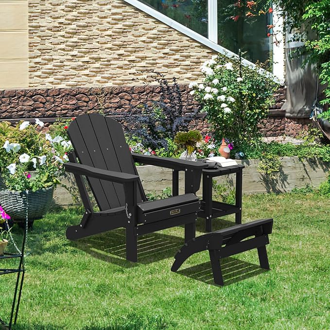 SERWALL Folding Adirondack Chair Footrest Set of 2, Adirondack Ottomans Without Assembly, Black