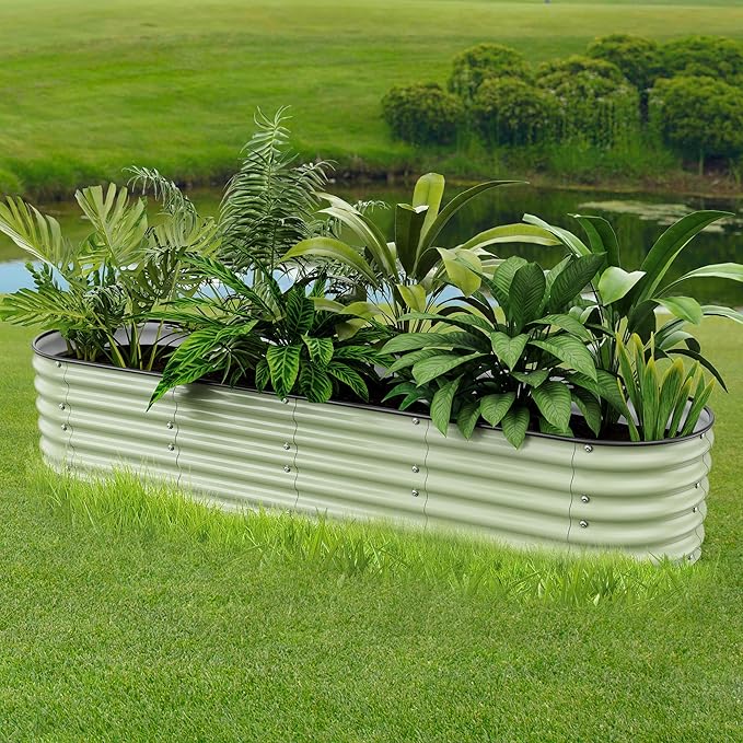 8 X 2 X 1.4 Ft Galvanized Raised Garden Bed,Sturdy and Easy to Assemble Oval Raised Planter Beds Outdoor for Vegetables, Gardening, Flowers, Fruits(Light Green)