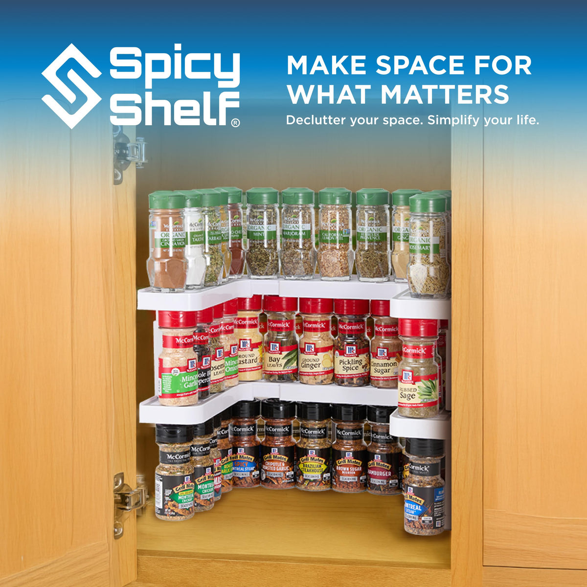 Spicy Shelf 3.0 - Expandable 2 Tiered Spice Rack Organizer for Cabinet & Pantry - Kitchen Seasoning Organizer - Cabinet Spice Racks for Inside Cabinets (Spicy Shelf Premium) - Home Organization