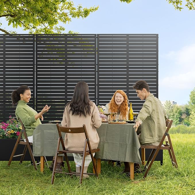 Casaphoria Metal Raised Garden Bed with Trellis and Wheels, 72"x35"x16" Planter Box for Climbing Plants, Vegetables & Vines, Features Drainage Holes and Privacy Screen (Black-Louvered)