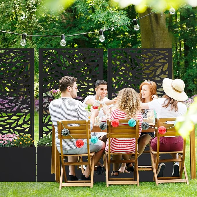 Casaphoria Metal Raised Garden Bed with Trellis and Wheels, 47"x24"x12" Planter Box for Climbing Plants, Vegetables & Vines, Features Drainage Holes and Privacy Screen (Black-Spring)
