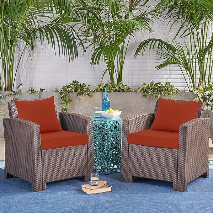 Outdoor Chair Cushions, Waterproof Outdoor Cushions for Patio Furniture w/Fade-Resistant, Removable & Machine-Washable Covers, 19x19 Inch, Ideal for Seat in Gardens/Porch – Set of 2, Rust