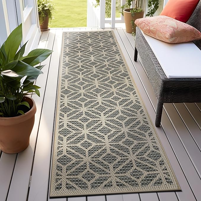 Rugshop Contemporary Geometric Indoor/Outdoor Runner Rug 2' 3" X 10' Blue