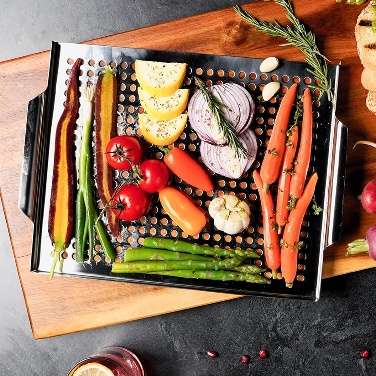 Stainless Steel BBQ Grill Topper Pan Tray for Vegetables, Meats, Skewers & Seafoods for Outdoor Cooking, Grilling, Camping & Tailgating for Gas Grills, Charcoal Grills & Barbecue by Mr. Bar-B-Q 06032Y