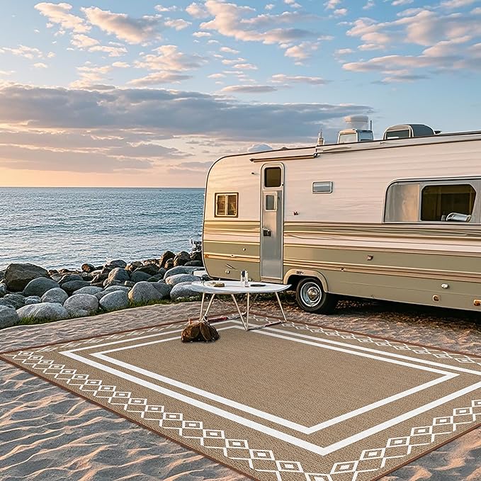 Outdoor Patio Rug, Outside Rectangular Carpet, Moroccan Geometric Rugs, Washable Large Indoor Outdoor Rug Mats for RV, Picnic, Backyard, Deck, Balcony, Porch, Beach 5'x8'
